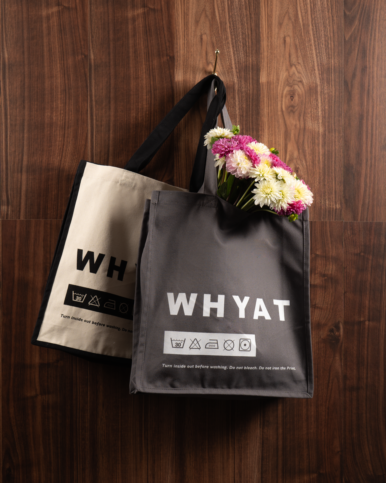 WHYAT WASHING-ADVICE TOTE BAG -WHITE