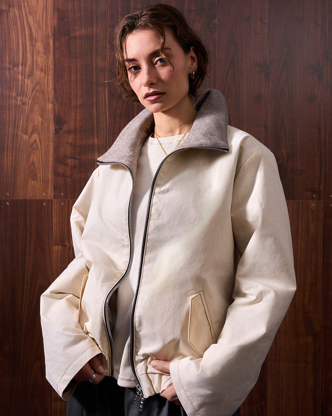 WHYAT Handmade Jacket Wing-collar - "Dry oil Skin-Beige"