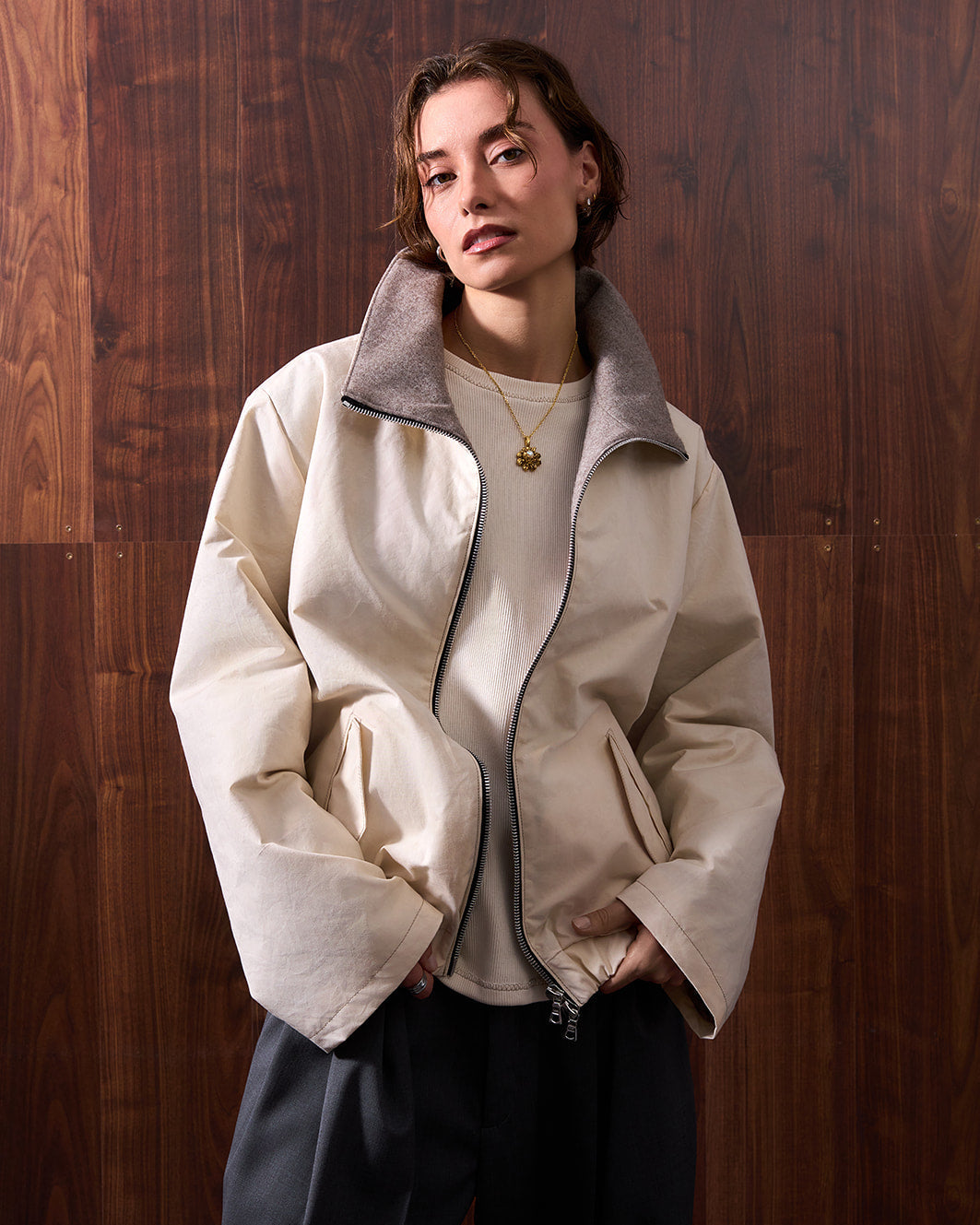 WHYAT Handmade Jacket Wing-collar - "Dry oil Skin-Beige"