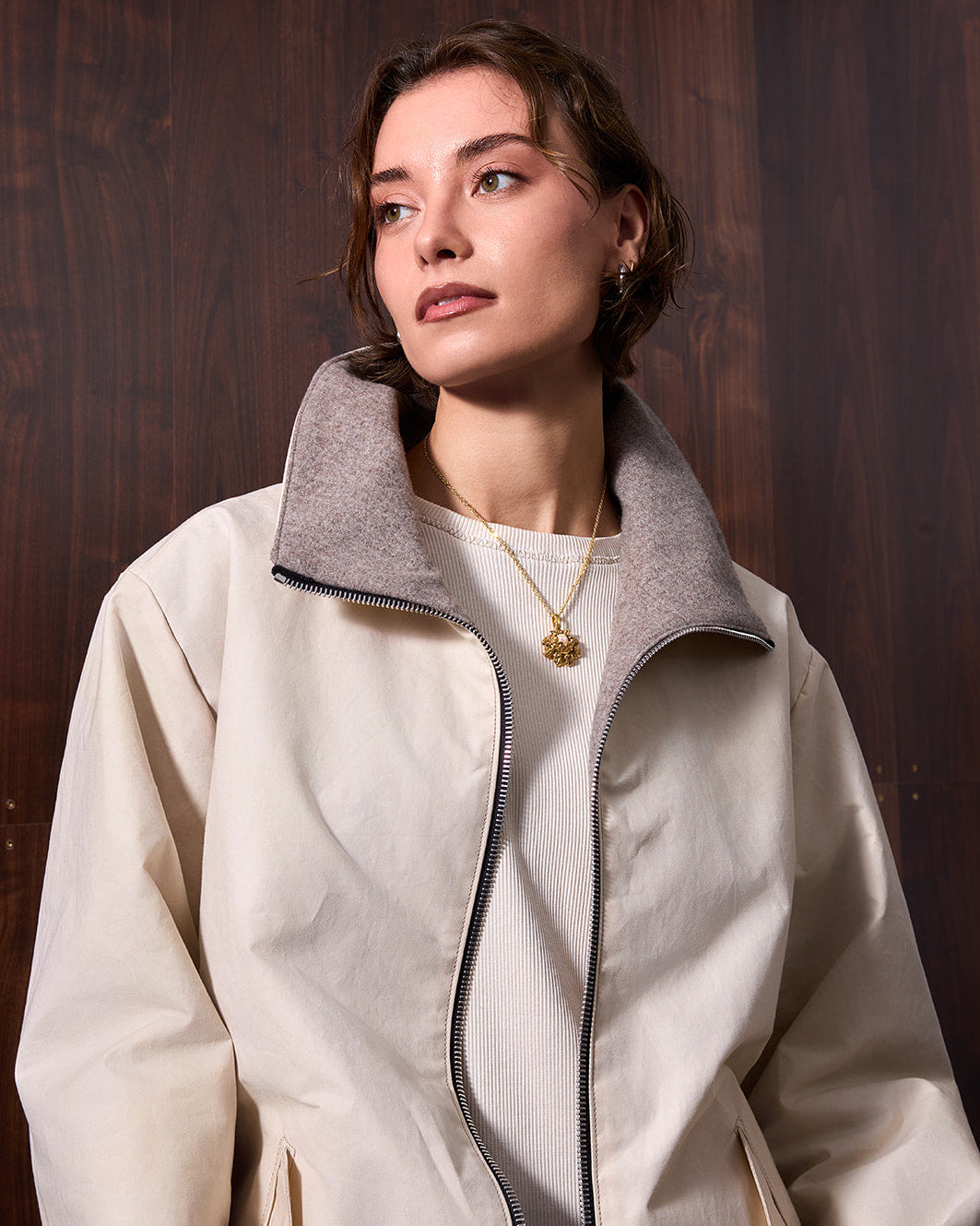 WHYAT Handmade Jacket Wing-collar - "Dry oil Skin-Beige"