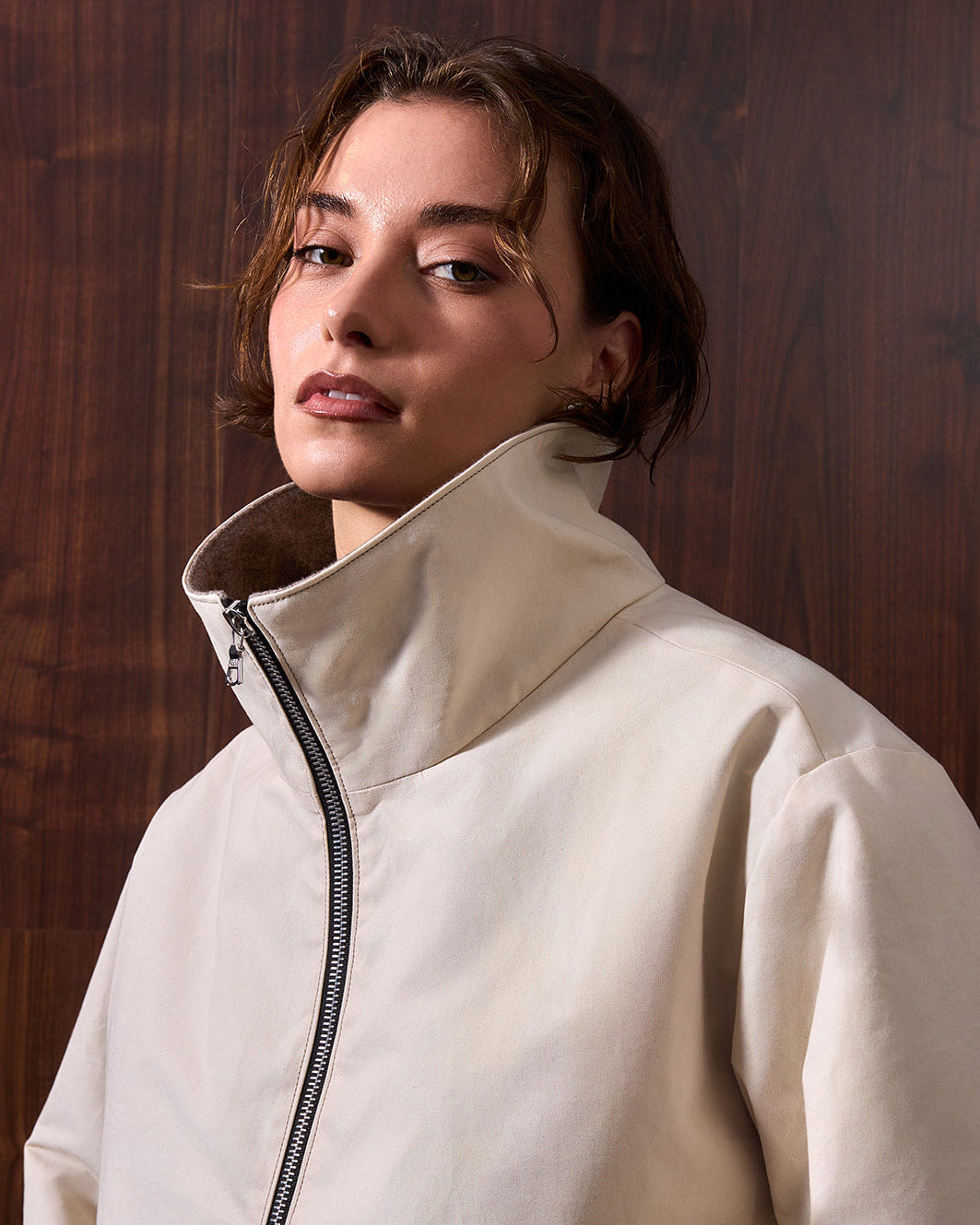 WHYAT Handmade Jacket Wing-collar - "Dry oil Skin-Beige"