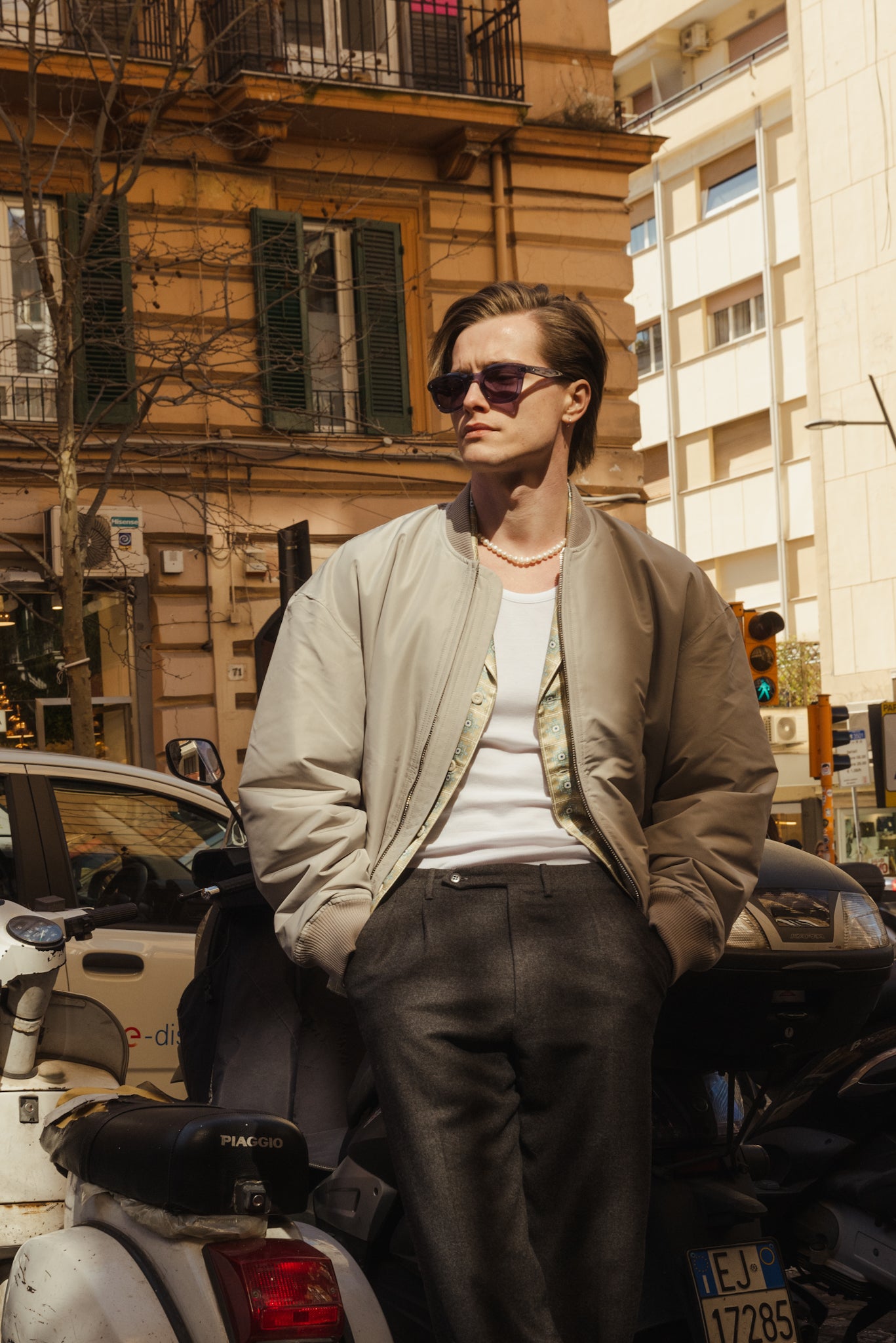 WHYAT NYLON BOMBER JACKET -LIGHT GRAY