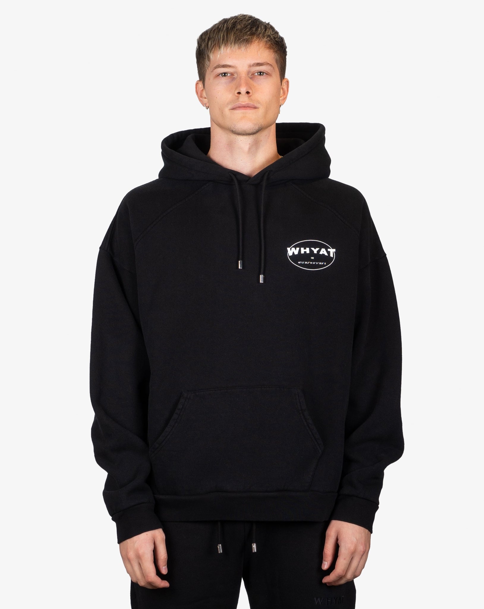 WHYAT HOODIE CIRCLE LOGO -BLACK