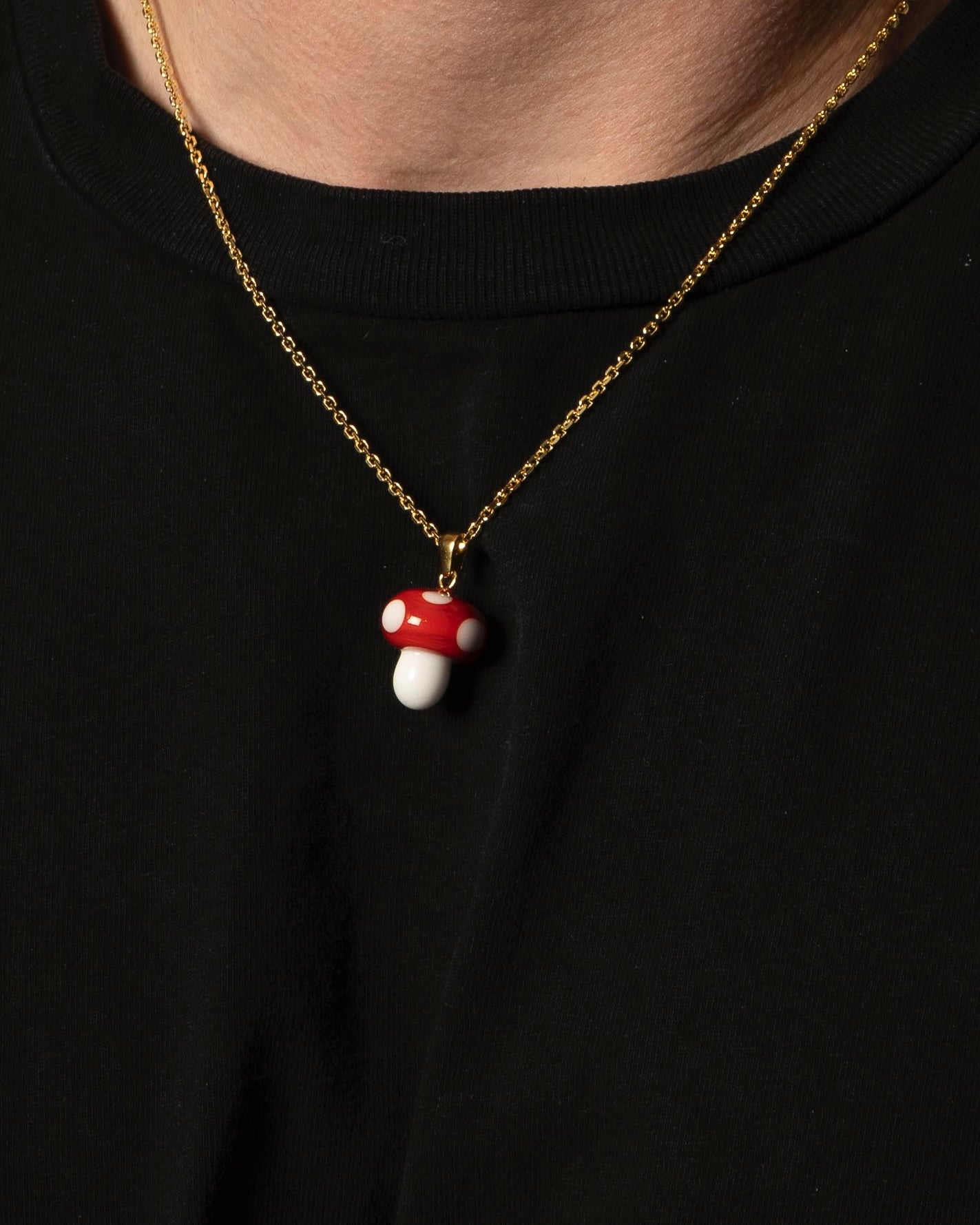 necklace with red mushroom charm