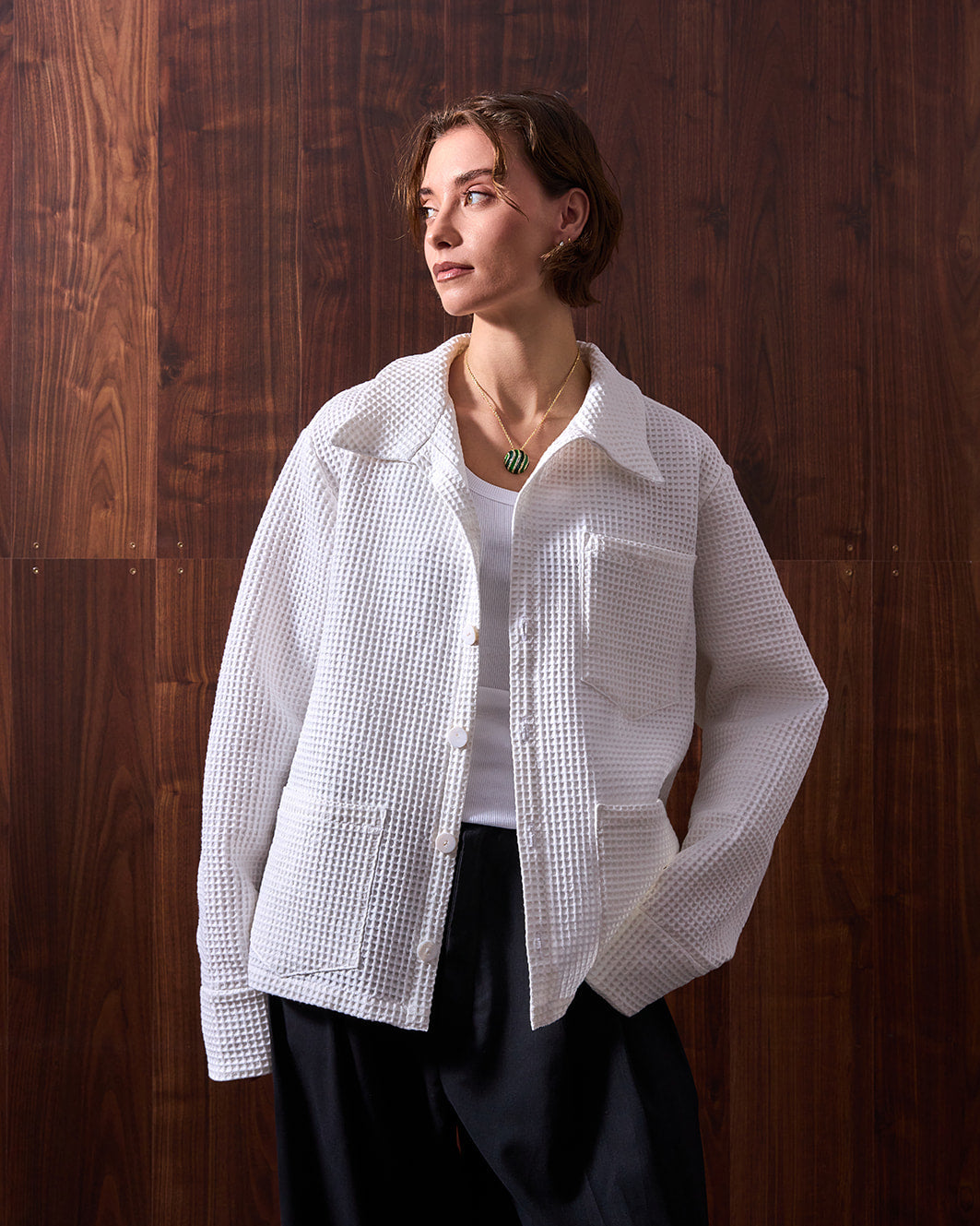 WHYAT Handmade Overshirt Waffel Pique- "White"