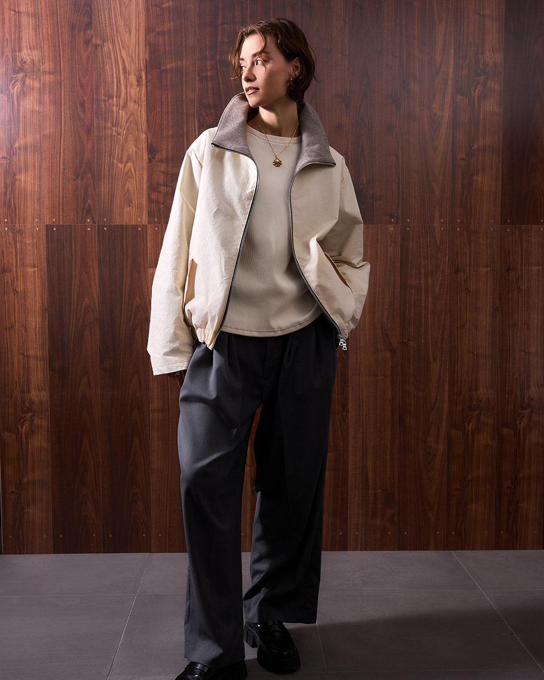 WHYAT Handmade Jacket Wing-collar - "Dry oil Skin-Beige"