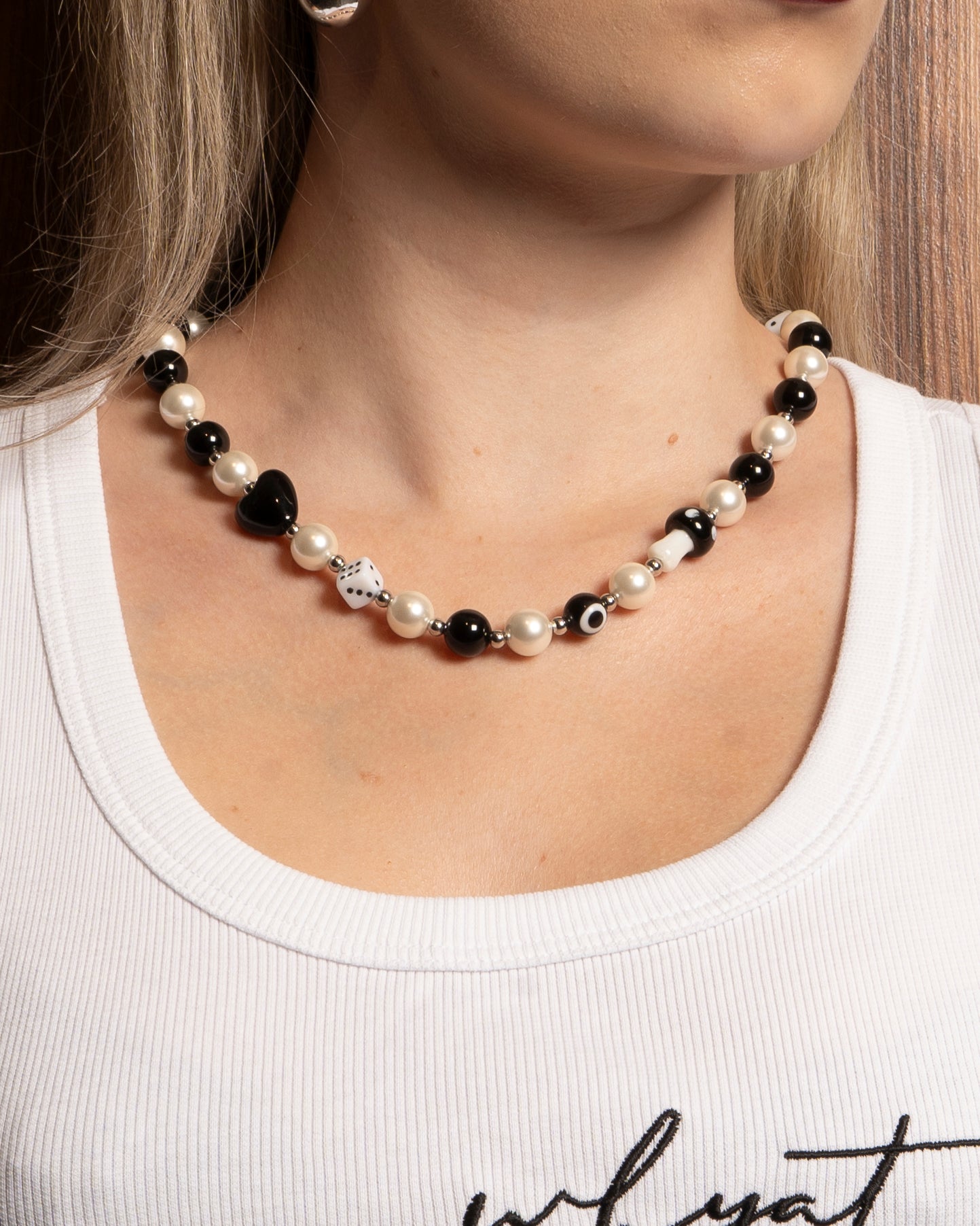 WHYAT Pearl Necklace with black charms